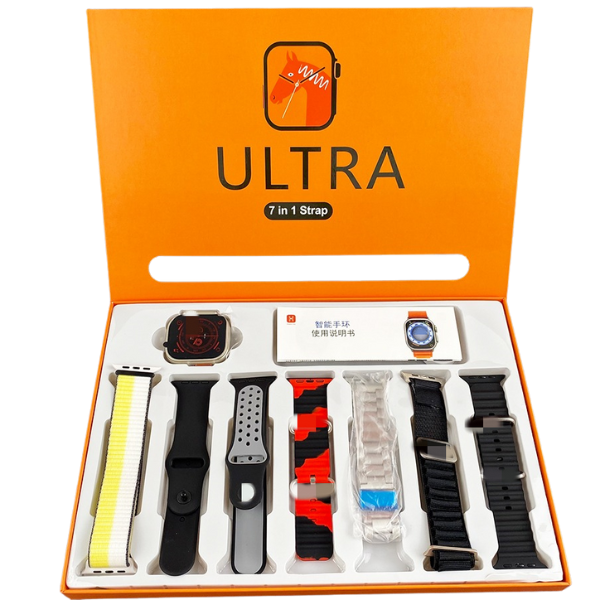 Two Ultra Smart Watches With 7 Straps With Ultra T800 Smart Watch - Waterproof, Original, with 7 Straps, Ideal for Couples